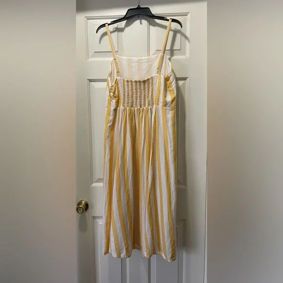 Women’s GAP Yellow and White Striped Square neck Midi Linen Blend Dress size 14 - Picture 3 of 13